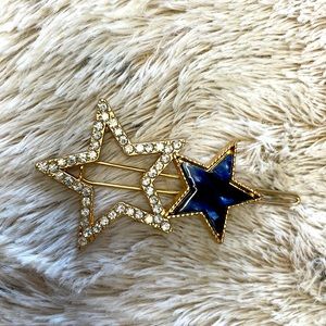 Crystal diamond Golden stars with blue pearl mother hair pin  elegant